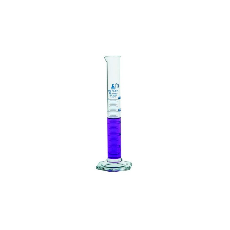 PROBETA 25ML VIDRIO BASE HEXAGONAL - GRADUACION AZUL -CLASE A CH0345I